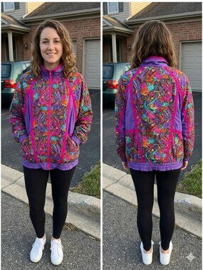 Vtg 90s Westbound Petites Paisley Windbreaker Nylon Jacket Artwear Barbiecore S